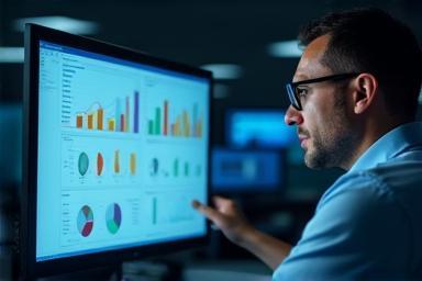 Data analytics chart being analyzed by a consultant