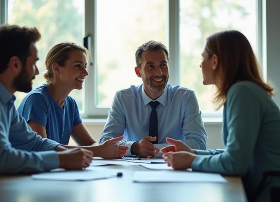 Healthcare consultancy team in strategic discussion